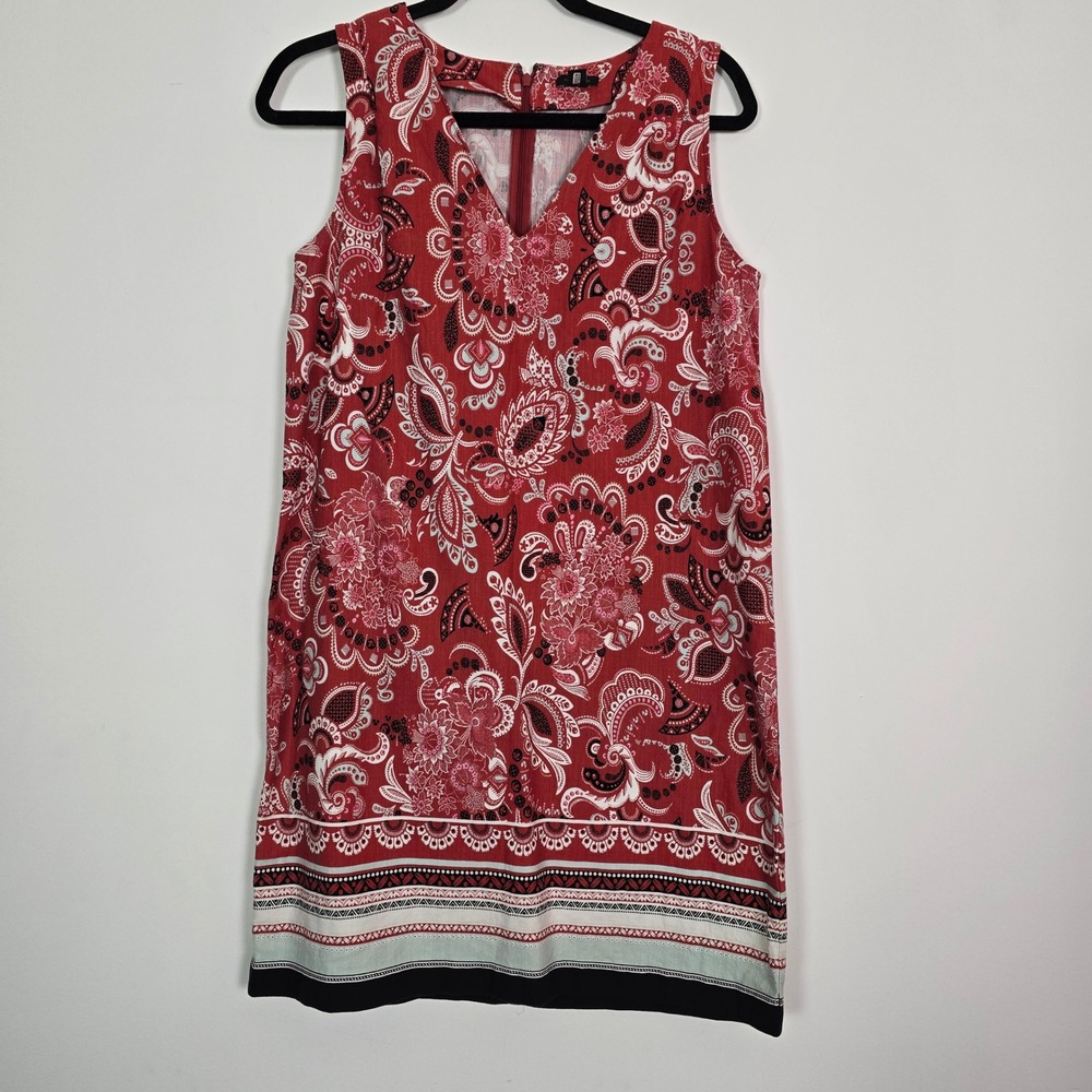 AnnTaylor Factory Shift Dress Women 8 Red Paisley Floral Mini Boho Preppy Modest